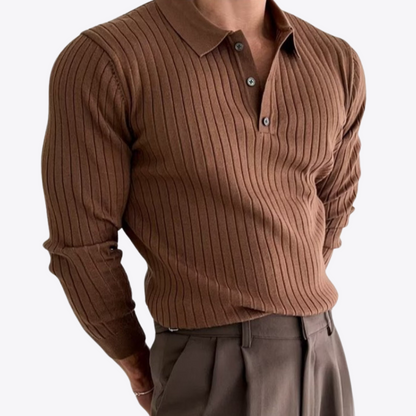 Knit Polo Sweater with Lapel Collar and Ribbing 1