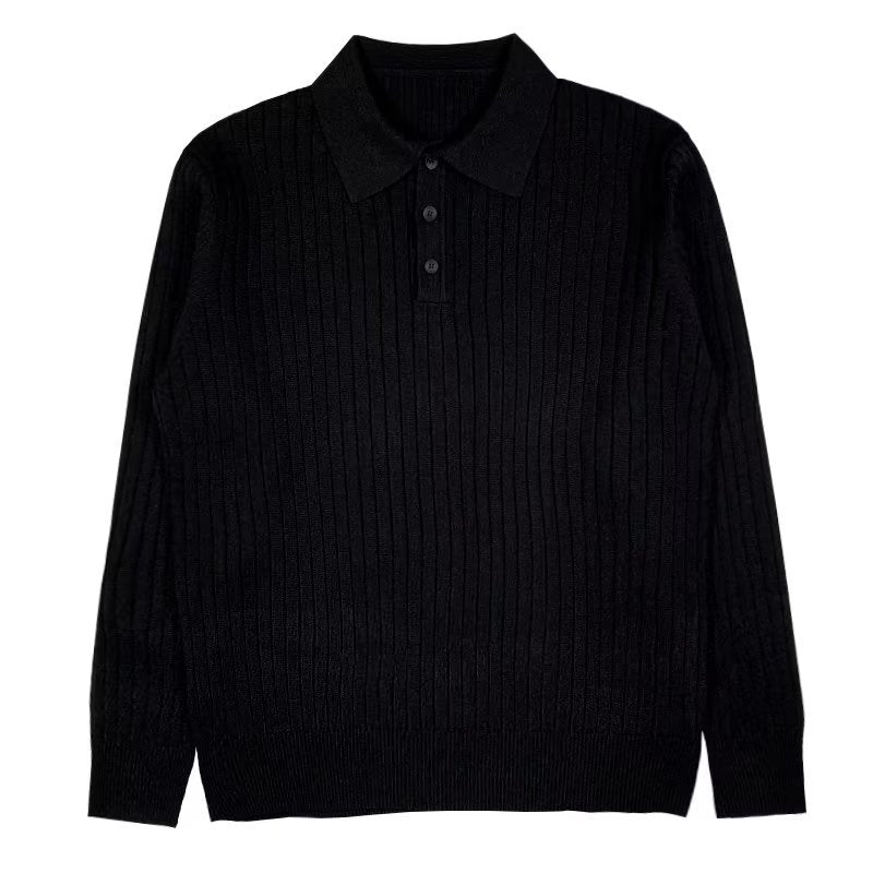 Knit Polo Sweater with Lapel Collar and Ribbing 2