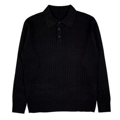 Knit Polo Sweater with Lapel Collar and Ribbing 2
