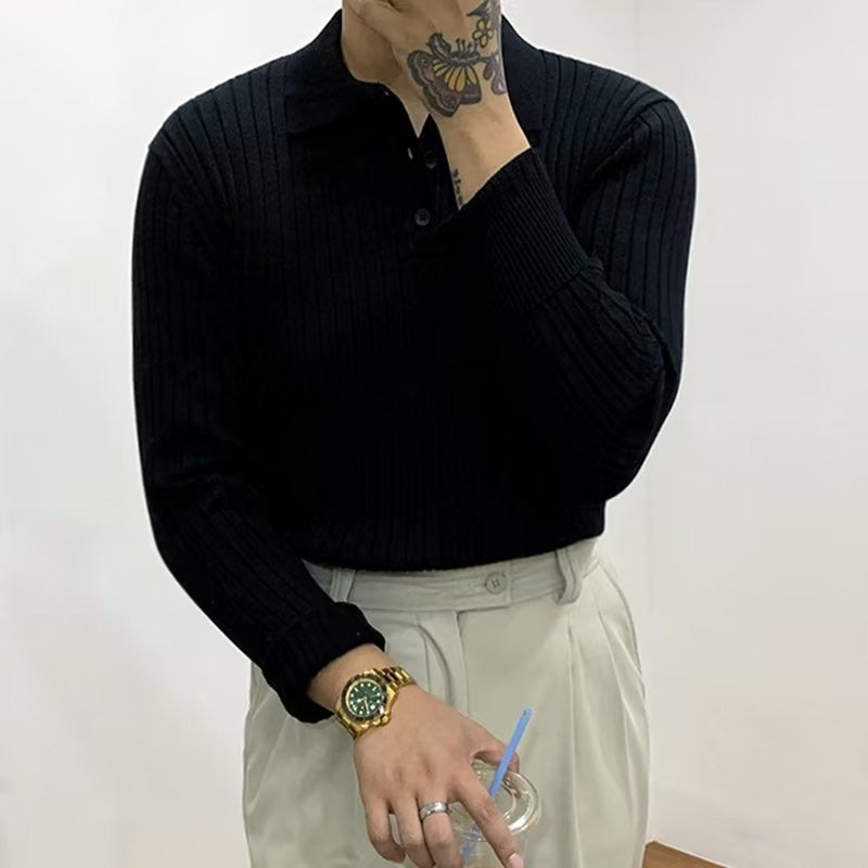 Knit Polo Sweater with Lapel Collar and Ribbing 3