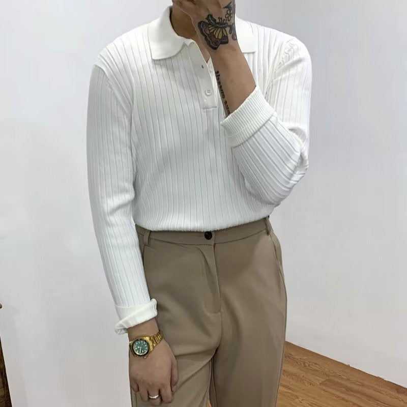 Knit Polo Sweater with Lapel Collar and Ribbing 4