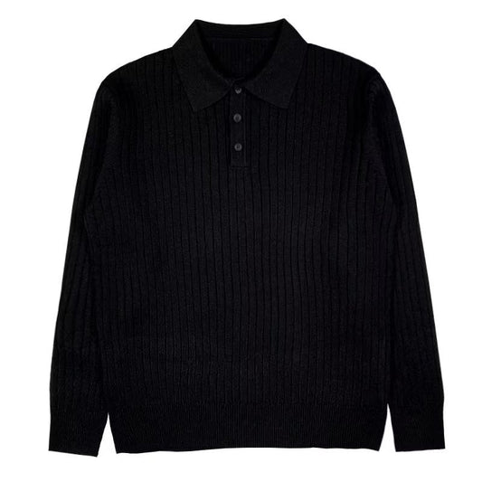 Knit Polo Sweater with Lapel Collar and Ribbing 5
