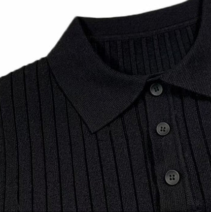 Knit Polo Sweater with Lapel Collar and Ribbing 6