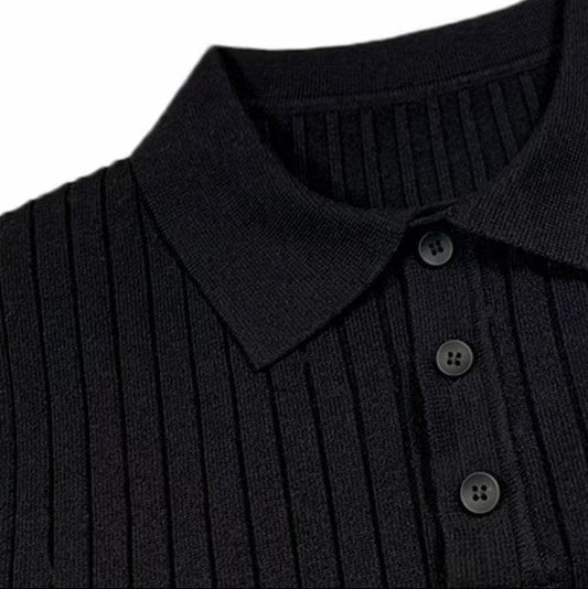 Knit Polo Sweater with Lapel Collar and Ribbing 6
