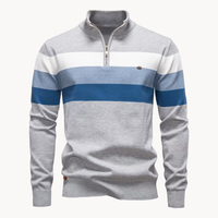 Knit Quarter Zip Sweater with Mock Neck and Stripes 0