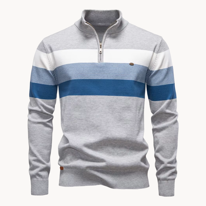 Knit Quarter Zip Sweater with Mock Neck and Stripes 0