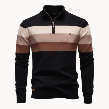 Knit Quarter Zip Sweater with Mock Neck and Stripes 1