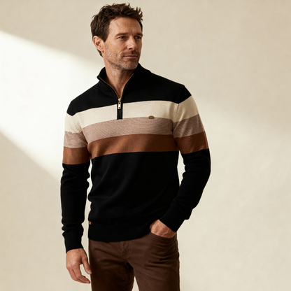 Knit Quarter Zip Sweater with Mock Neck and Stripes 2