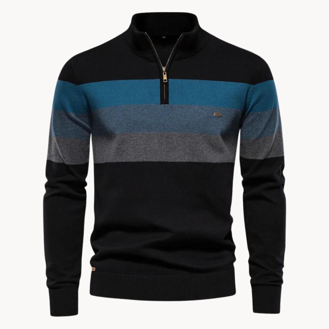 Knit Quarter Zip Sweater with Mock Neck and Stripes 3