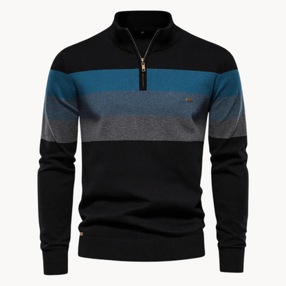 Knit Quarter Zip Sweater with Mock Neck and Stripes 3