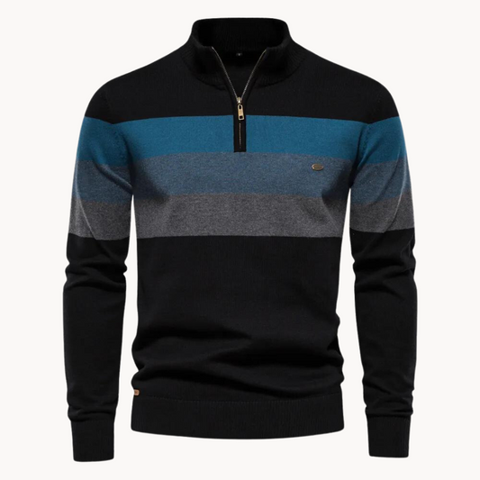 Knit Quarter Zip Sweater with Mock Neck and Stripes 3