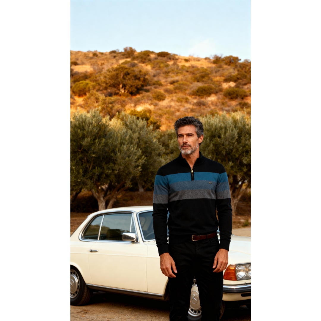 Knit Quarter Zip Sweater with Mock Neck and Stripes 4