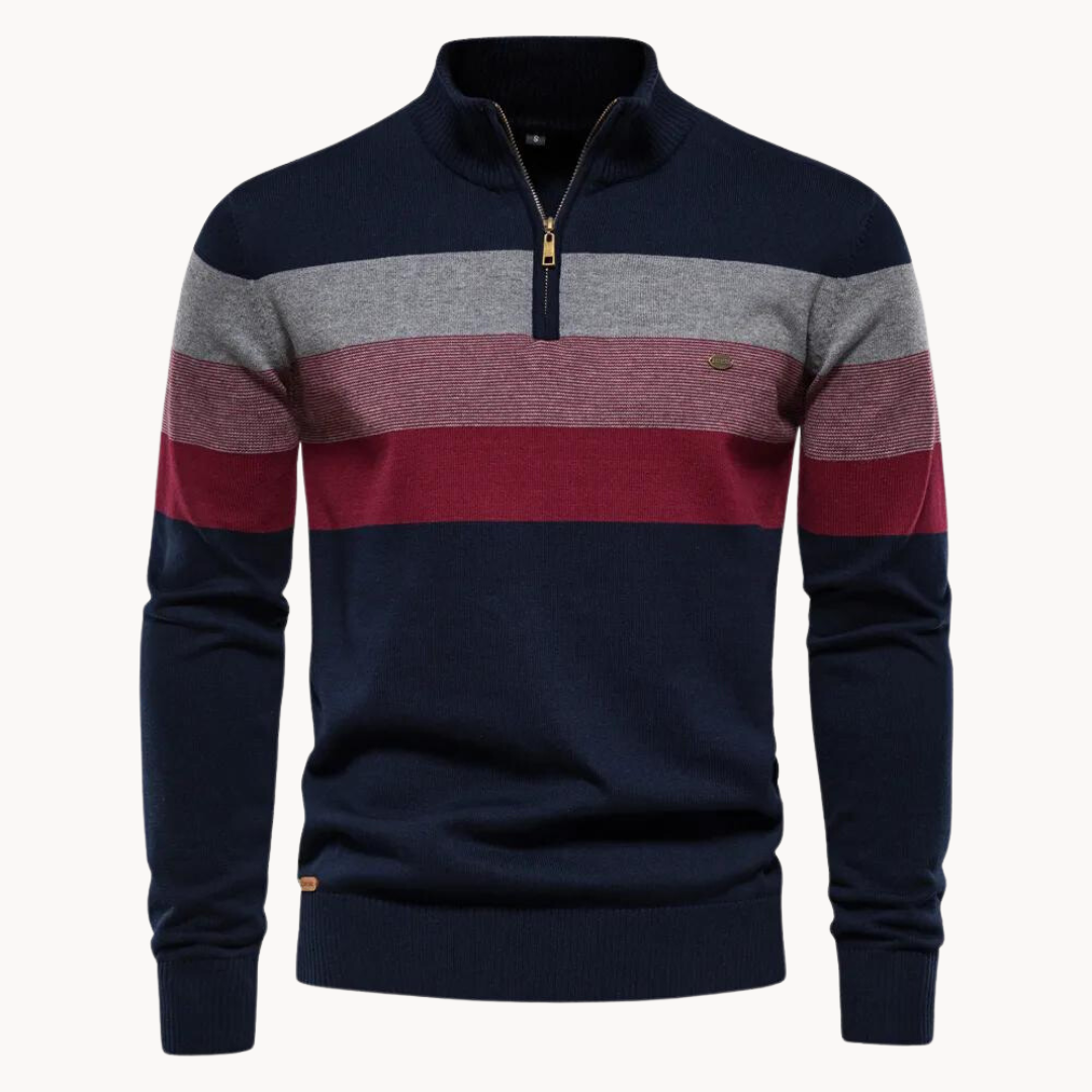 Knit Quarter Zip Sweater with Mock Neck and Stripes 5