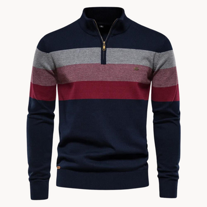 Knit Quarter Zip Sweater with Mock Neck and Stripes 5