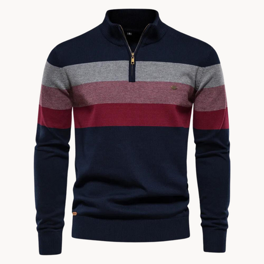 Knit Quarter Zip Sweater with Mock Neck and Stripes 5