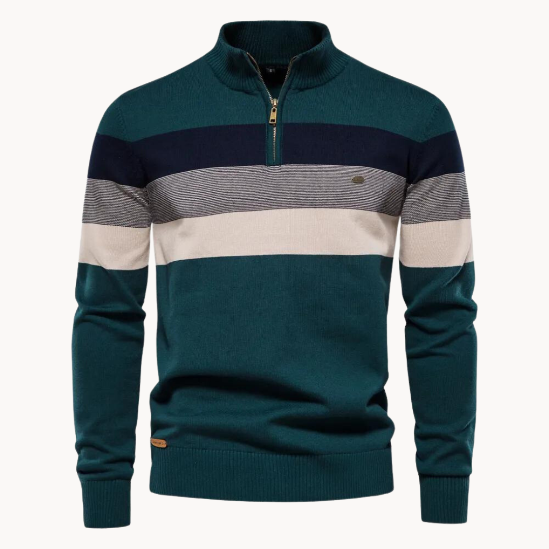 Knit Quarter Zip Sweater with Mock Neck and Stripes 6