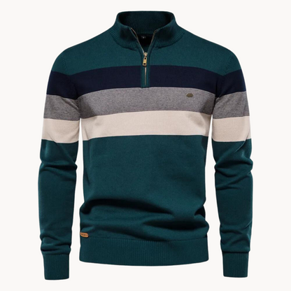 Knit Quarter Zip Sweater with Mock Neck and Stripes 6