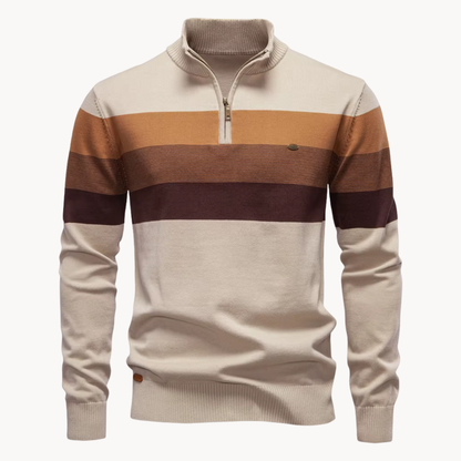 Knit Quarter Zip Sweater with Mock Neck and Stripes 7