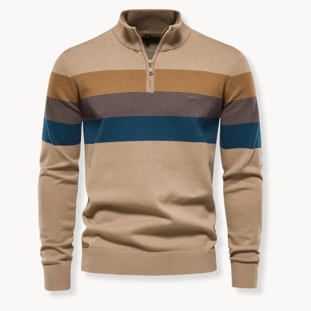 Knit Quarter Zip Sweater with Mock Neck and Stripes 8