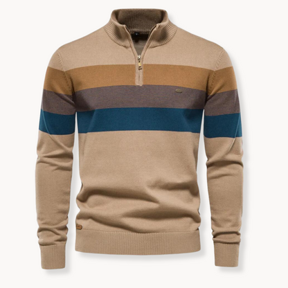 Knit Quarter Zip Sweater with Mock Neck and Stripes 8