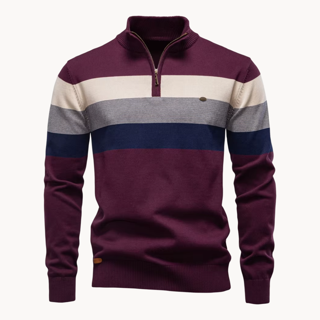 Knit Quarter Zip Sweater with Mock Neck and Stripes 9