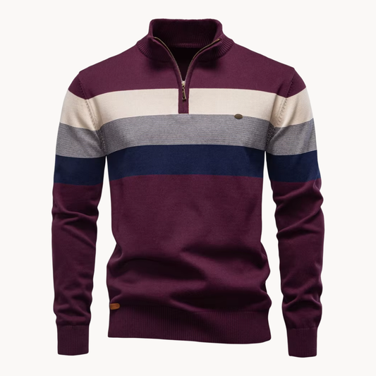 Knit Quarter Zip Sweater with Mock Neck and Stripes 9