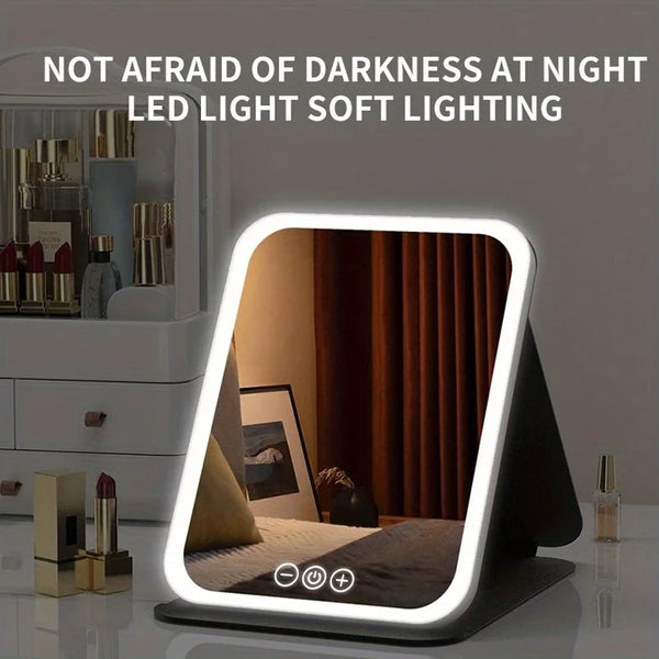 LED Makeup Mirror 3 Colors Lighting Dimmable with Touch Screen Fold Cosmetic Makeup Mirror Rechargeable Tabletop for Travel Home 0