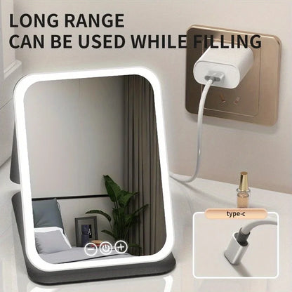 LED Makeup Mirror 3 Colors Lighting Dimmable with Touch Screen Fold Cosmetic Makeup Mirror Rechargeable Tabletop for Travel Home 4