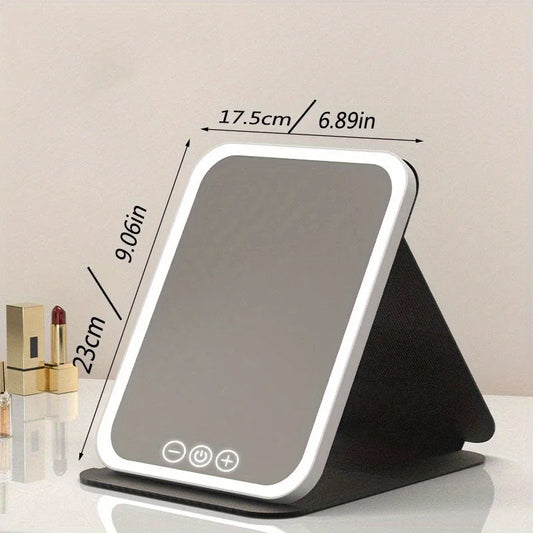 LED Makeup Mirror 3 Colors Lighting Dimmable with Touch Screen Fold Cosmetic Makeup Mirror Rechargeable Tabletop for Travel Home 5