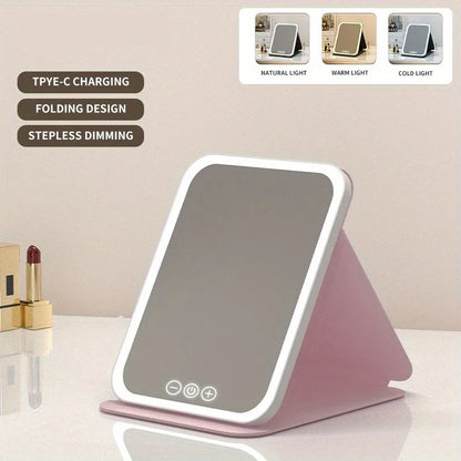 LED Makeup Mirror 3 Colors Lighting Dimmable with Touch Screen Fold Cosmetic Makeup Mirror Rechargeable Tabletop for Travel Home 8