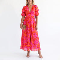 Lara | Puff Sleeve Floral Flowing Midi Dress 0