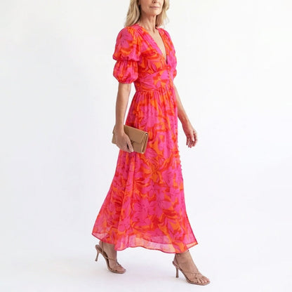 Lara | Puff Sleeve Floral Flowing Midi Dress 1