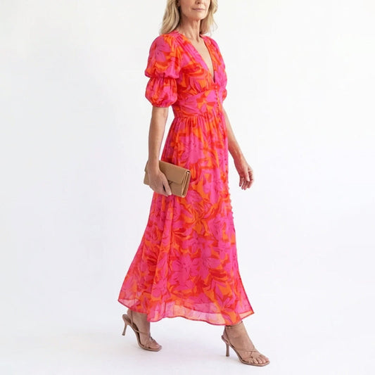 Lara | Puff Sleeve Floral Flowing Midi Dress 1