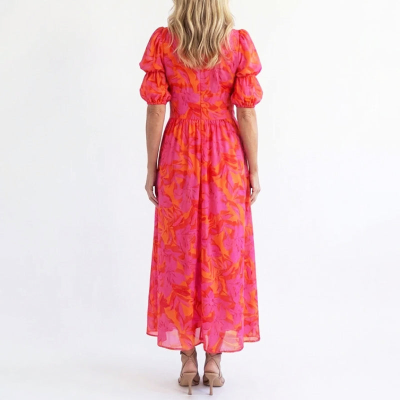 Lara | Puff Sleeve Floral Flowing Midi Dress 2