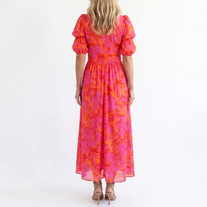 Lara | Puff Sleeve Floral Flowing Midi Dress 2