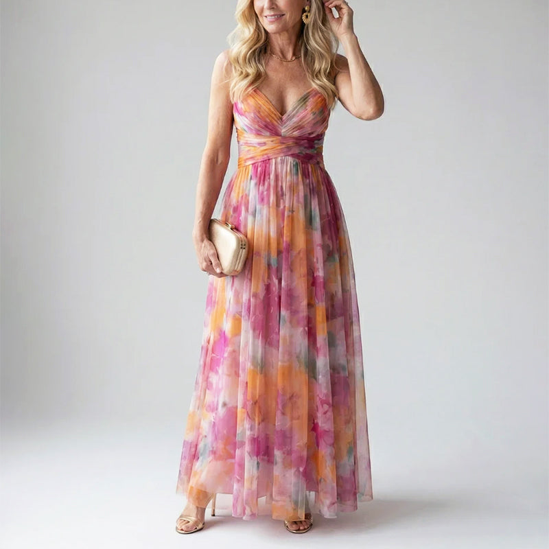 Layla | Soft Mesh Watercolor Maxi Dress 0