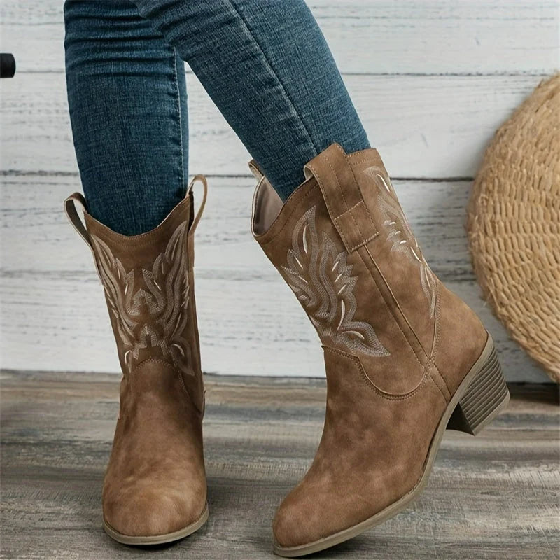 Lila Cowgirl Boots | Wide Calf, Mid-Calf Western Footwear for Women, Embroidered Detail 1
