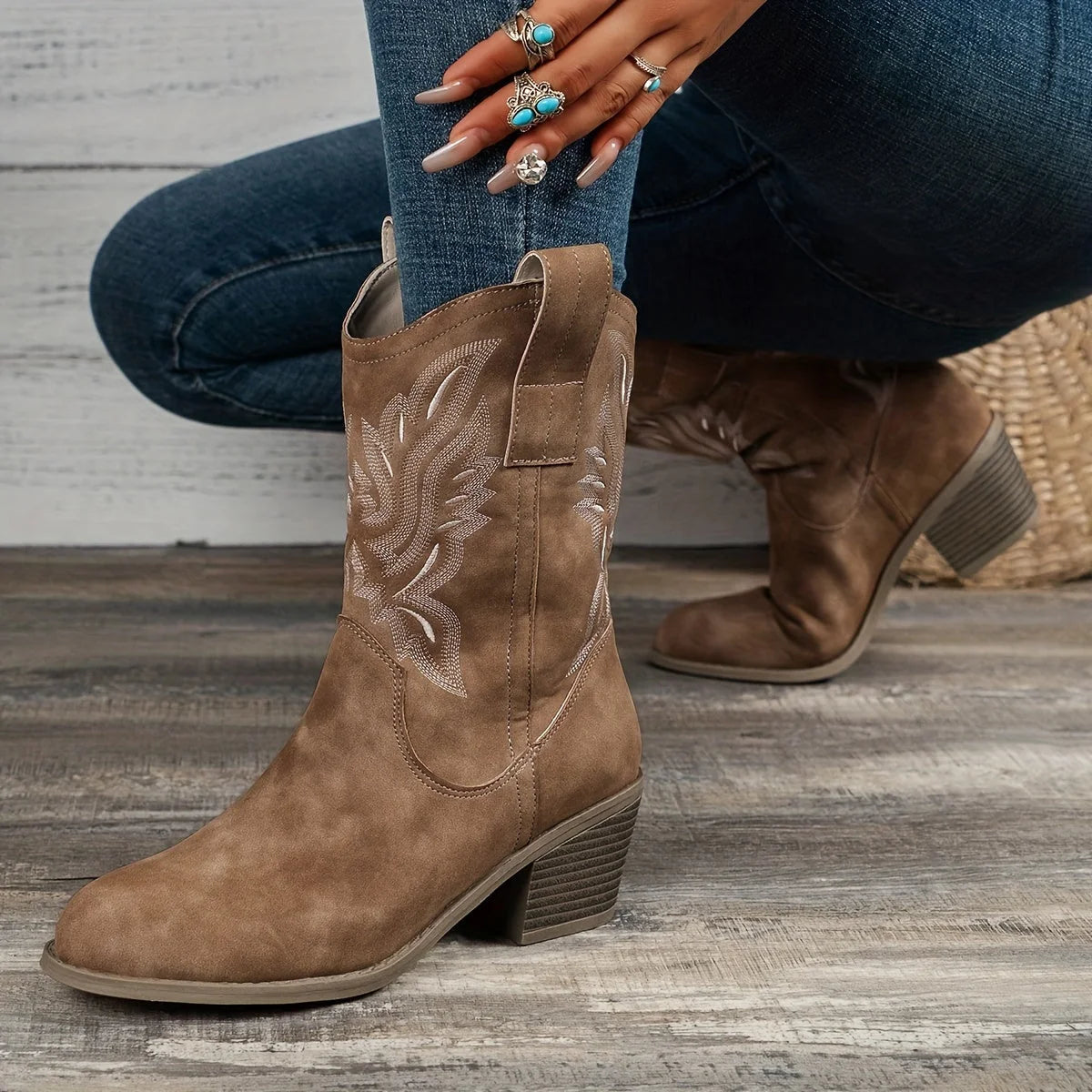 Lila Cowgirl Boots | Wide Calf, Mid-Calf Western Footwear for Women, Embroidered Detail 2