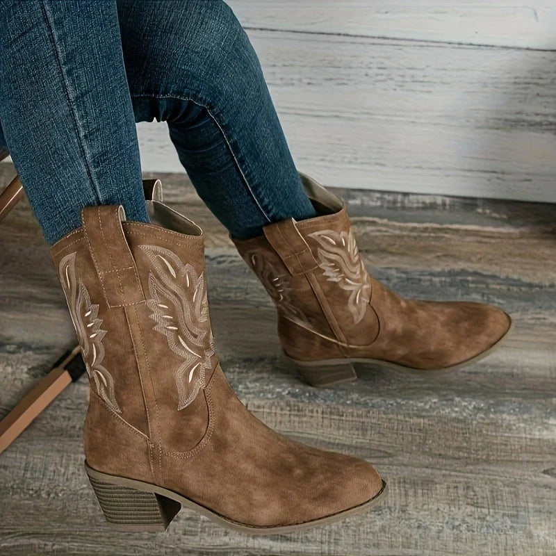 Lila Cowgirl Boots | Wide Calf, Mid-Calf Western Footwear for Women, Embroidered Detail 3