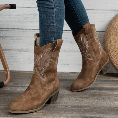 Lila Cowgirl Boots | Wide Calf, Mid-Calf Western Footwear for Women, Embroidered Detail 4