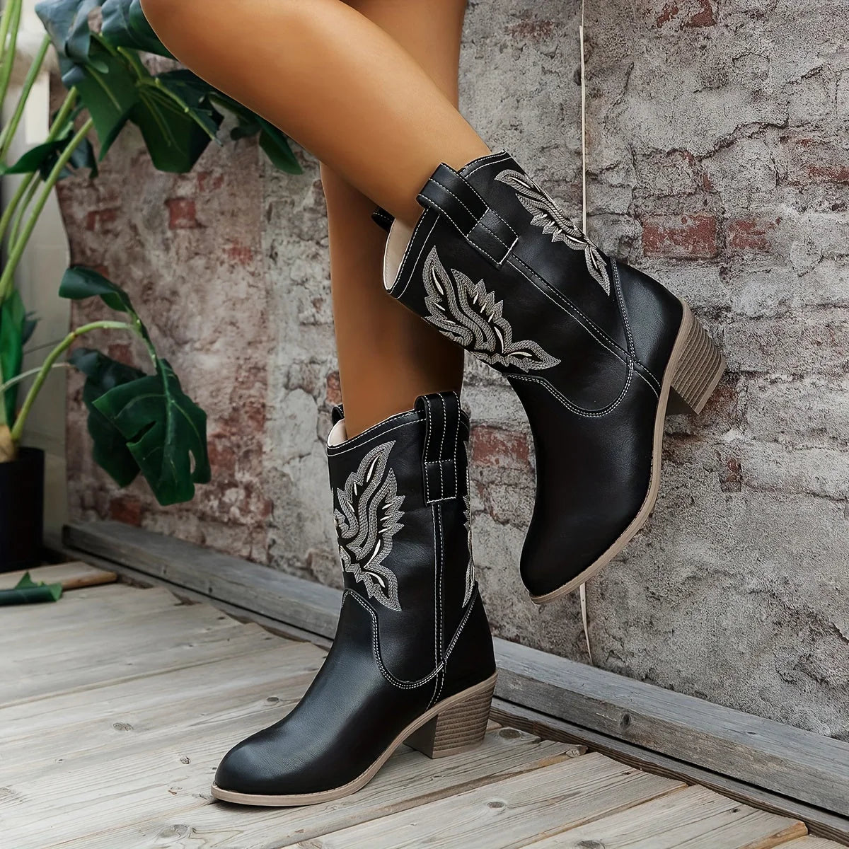 Lila Cowgirl Boots | Wide Calf, Mid-Calf Western Footwear for Women, Embroidered Detail 5