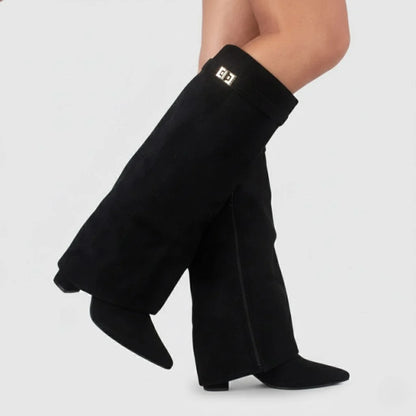 Lila Thigh High Boots | Women's Black Leather with Buckle Detail 0