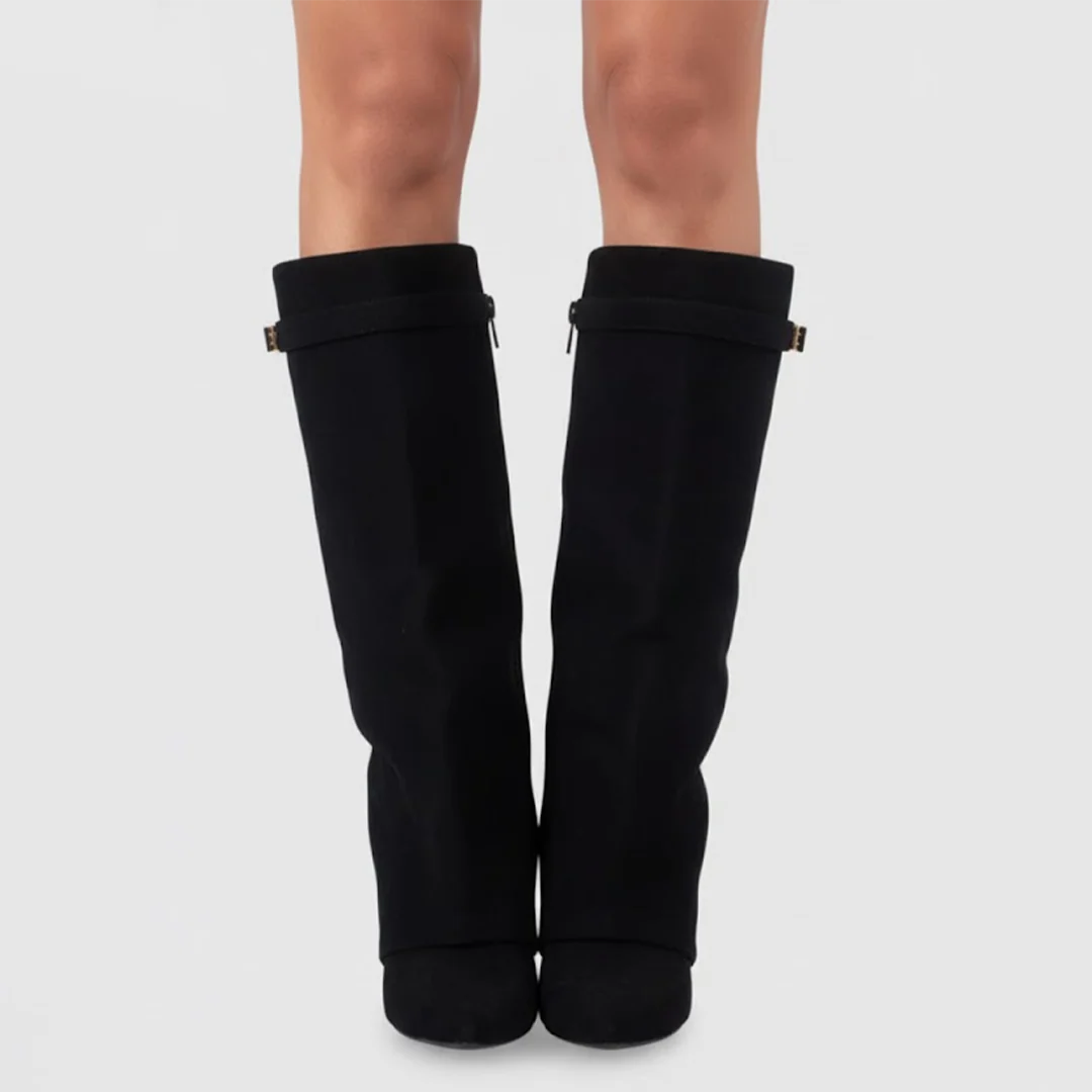 Lila Thigh High Boots | Women's Black Leather with Buckle Detail 1