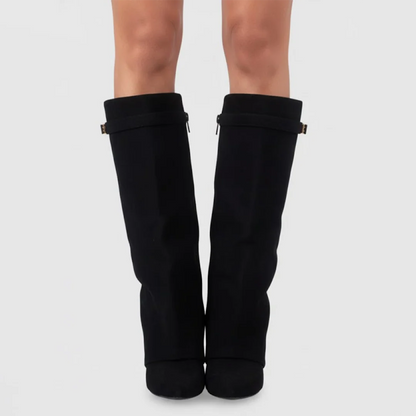 Lila Thigh High Boots | Women's Black Leather with Buckle Detail 1