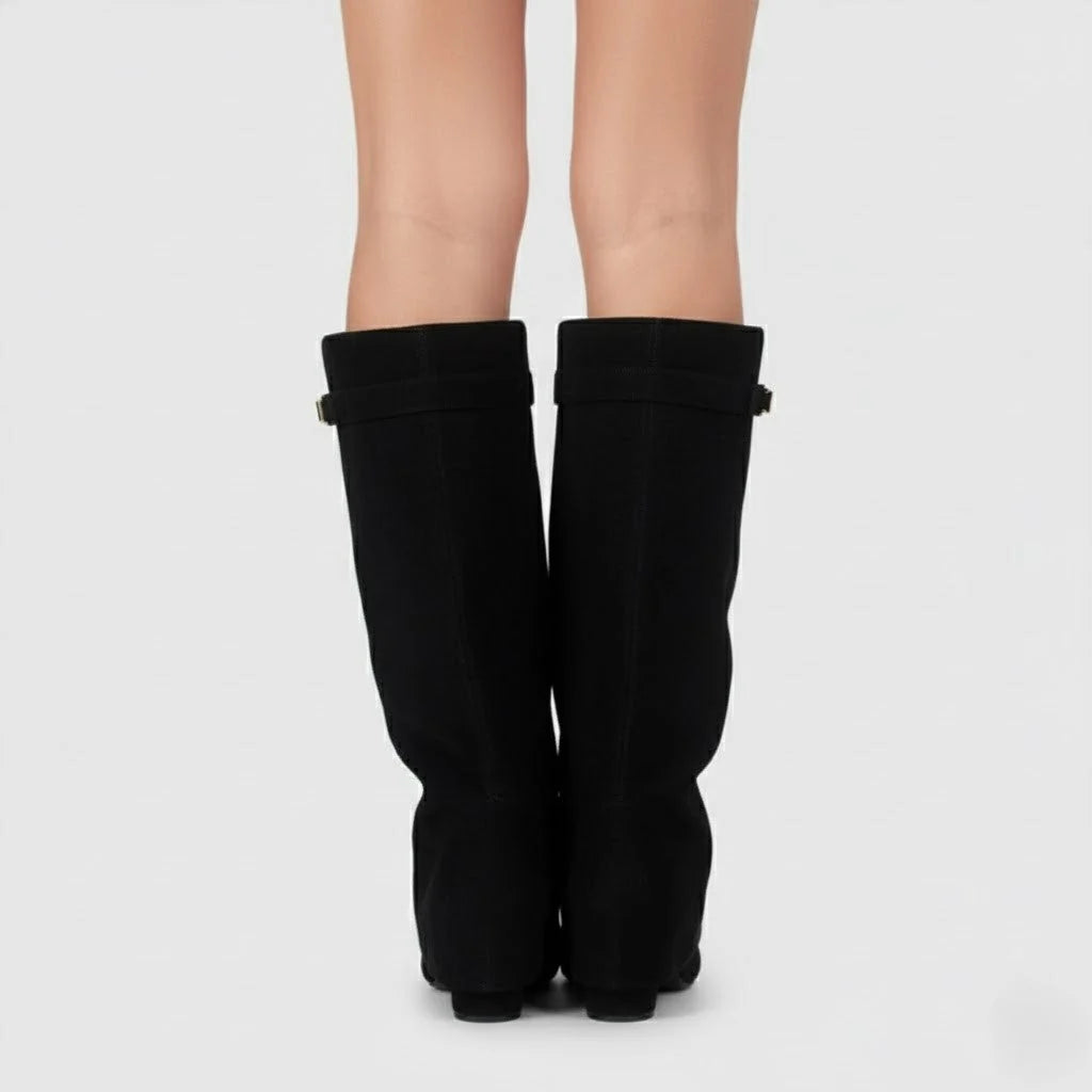 Lila Thigh High Boots | Women's Black Leather with Buckle Detail 2