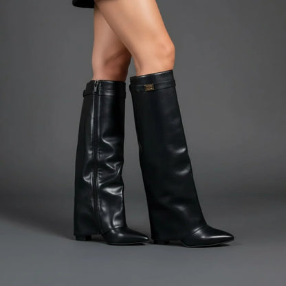 Lila Thigh High Boots | Women's Black Leather with Buckle Detail 9