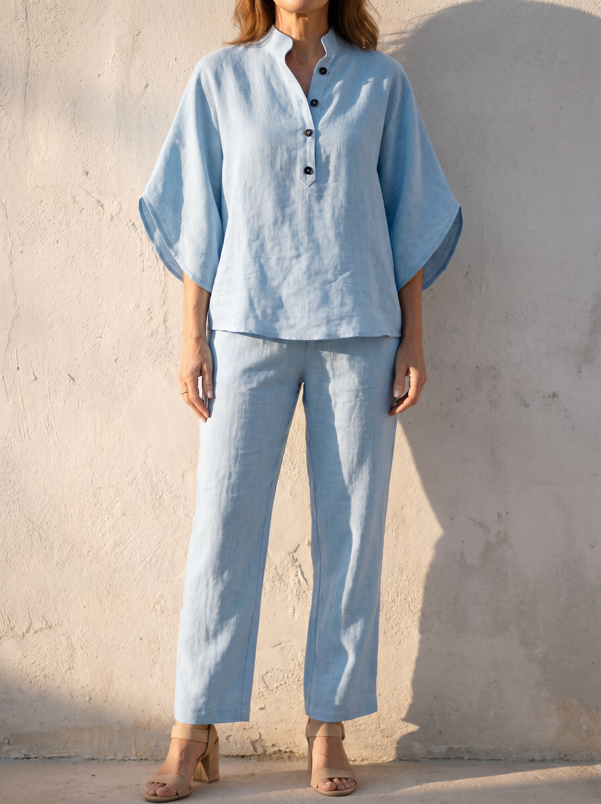 Linen Cotton Women's Set | Two Piece Loungewear with Batwing Sleeves | Effortless Style for Everyday Comfort 0