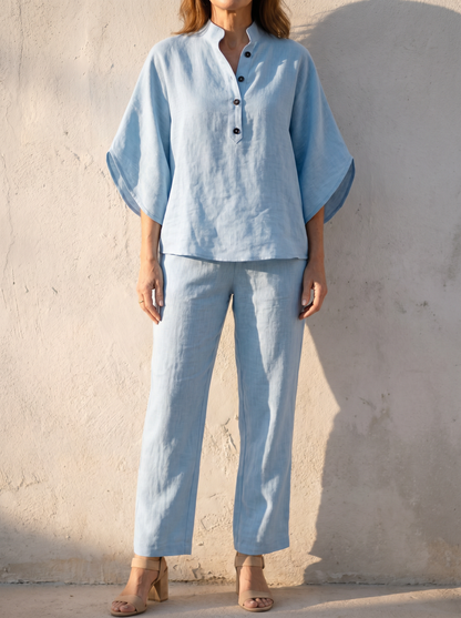 Linen Cotton Women's Set | Two Piece Loungewear with Batwing Sleeves | Effortless Style for Everyday Comfort 0