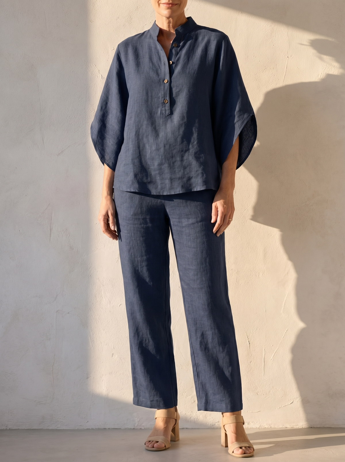 Linen Cotton Women's Set | Two Piece Loungewear with Batwing Sleeves | Effortless Style for Everyday Comfort 2