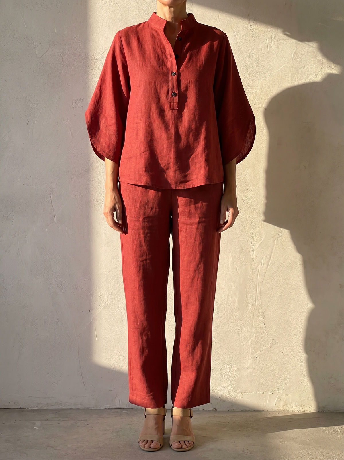 Linen Cotton Women's Set | Two Piece Loungewear with Batwing Sleeves | Effortless Style for Everyday Comfort 4